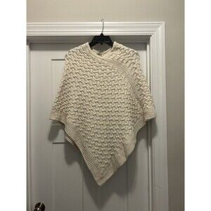 COCOGIO MADE IN ITALY IVORY CABLE KNIT PONCHO ONE SIZE Wool Blend Granola Preppy